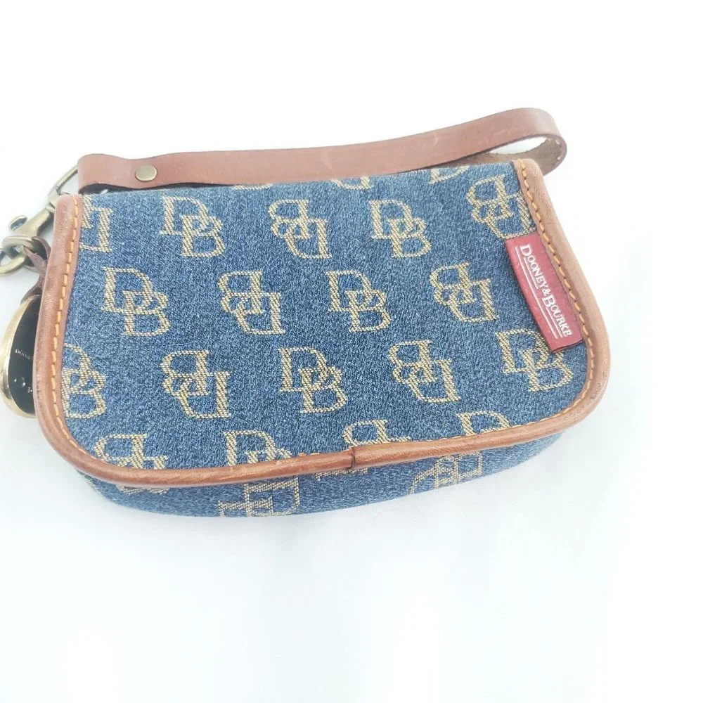Dooney & Bourke Womens Blue Monogram Denim Detachable Strap Wristlet Wallet